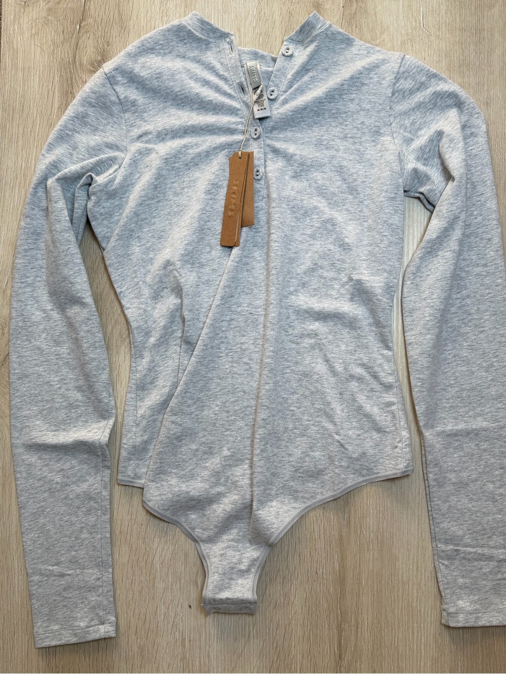 Skims Cotton Jersey Longsleeve Bodysuit in Light Heather Grey Size Small NWT